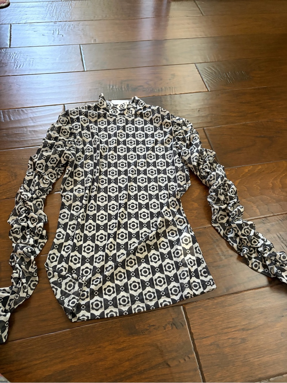 Anthropologie Maeve Sheer Black & White Floral Print Blouse